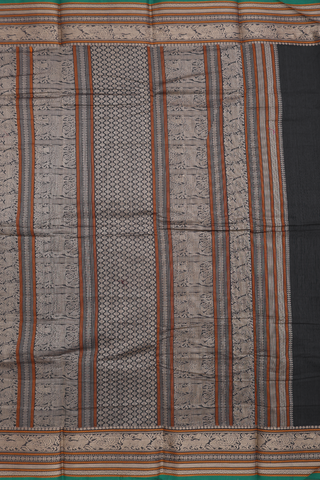 Threadwork Checks Design Dark Grey Chettinadu Cotton Saree