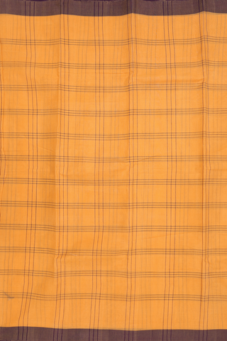 Kanchi Cotton Saree In Orange With Checks