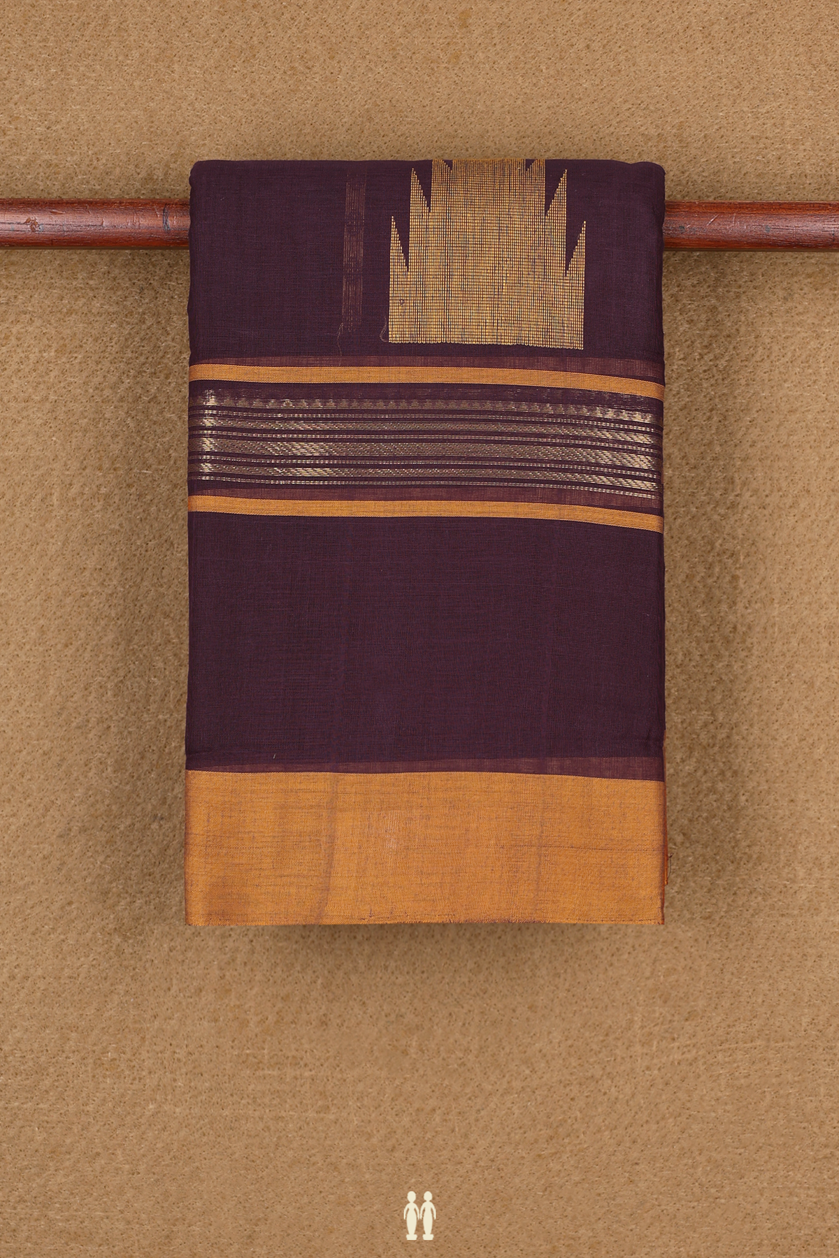 Kanchi Cotton Saree In Plum Brown With Temple Border