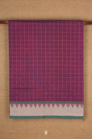 Coimbatore Cotton Saree In Berry Purple With Checked Design