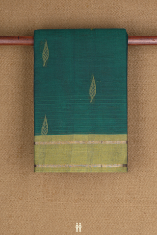 Kanchi Cotton Saree In Teal Green With Leaf Threadwork Motifs