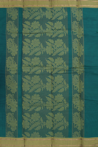 Kanchi Cotton Saree In Teal Green With Leaf Threadwork Motifs