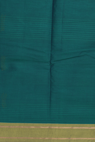 Kanchi Cotton Saree In Teal Green With Leaf Threadwork Motifs