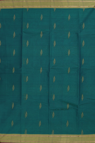 Kanchi Cotton Saree In Teal Green With Leaf Threadwork Motifs