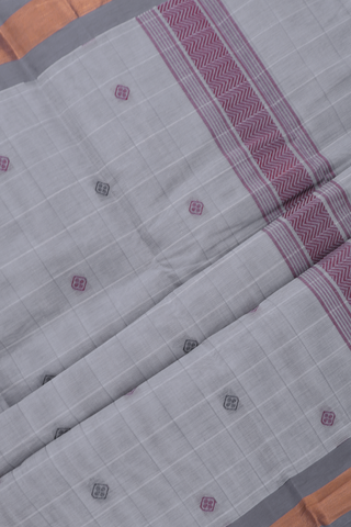 Kanchi Cotton Saree In Grey With Checks Design