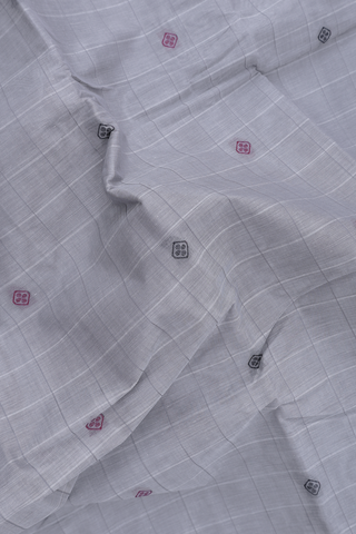 Kanchi Cotton Saree In Grey With Checks Design