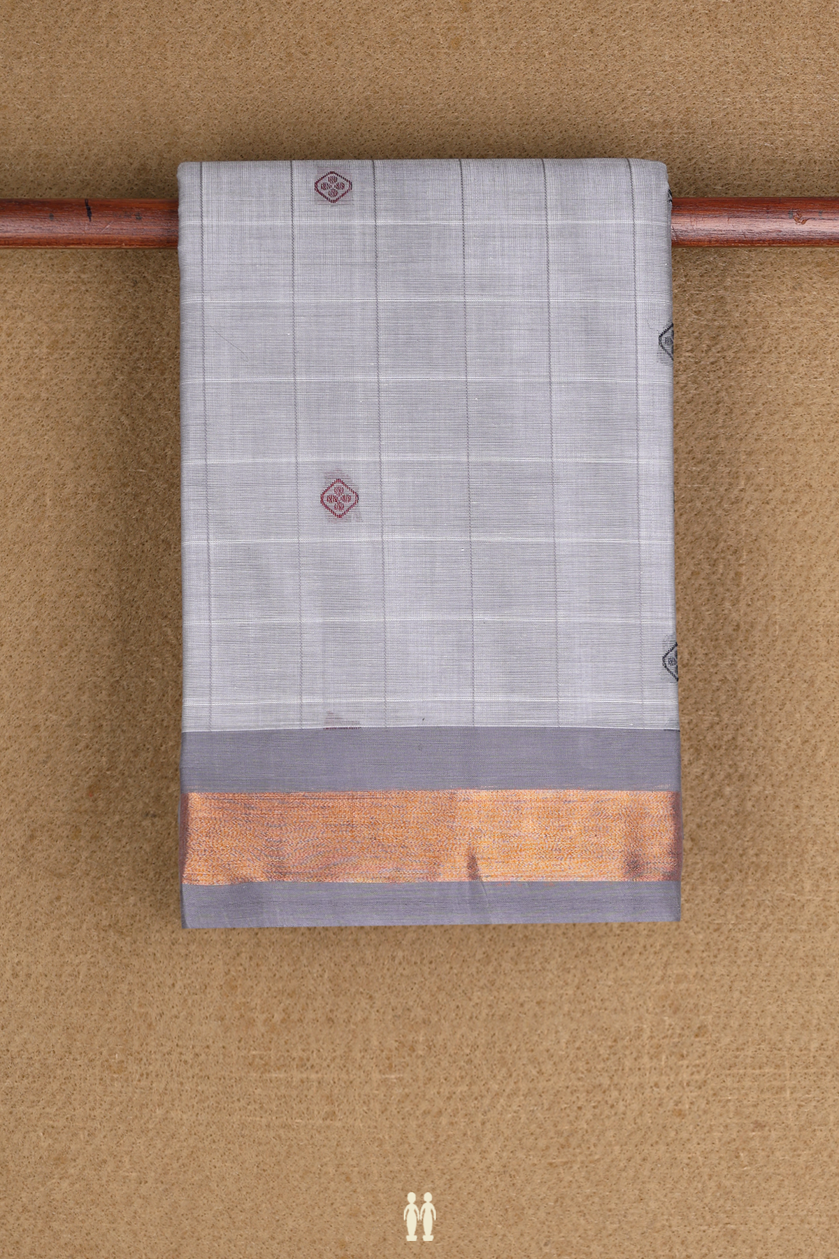 Kanchi Cotton Saree In Grey With Checks Design