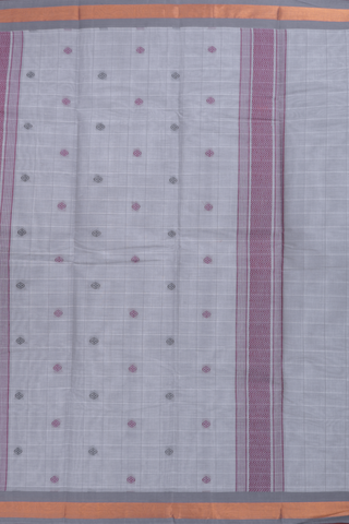 Kanchi Cotton Saree In Grey With Checks Design