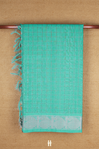 Coimbatore Cotton Saree In Sea Green With Checks Design