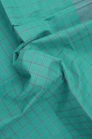 Coimbatore Cotton Saree In Sea Green With Checks Design