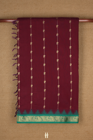 Kalyani Cotton Saree In Burgundy Red With Stripes Design