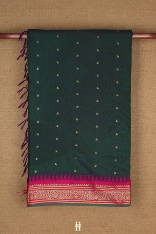 Kalyani Cotton Saree In Dark Green With Zari Buttas