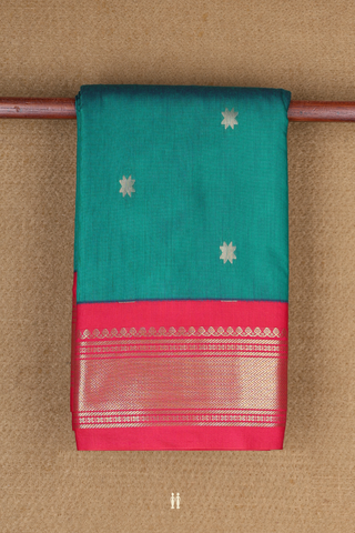 Apoorva Cotton Saree In Pine Green With Star Zari Buttas