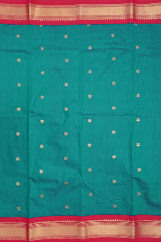 Apoorva Cotton Saree In Pine Green With Star Zari Buttas