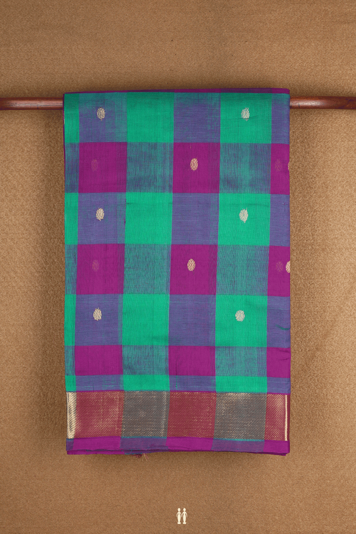 Checks With Buttas Green And Purple Silk Cotton Saree