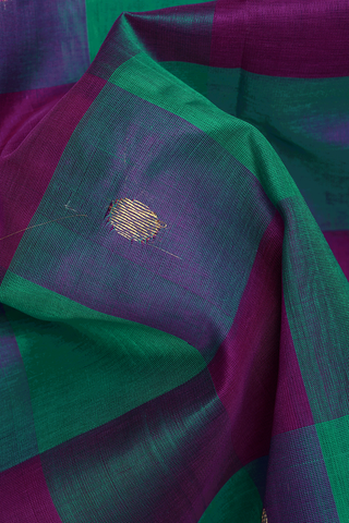 Checks With Buttas Green And Purple Silk Cotton Saree