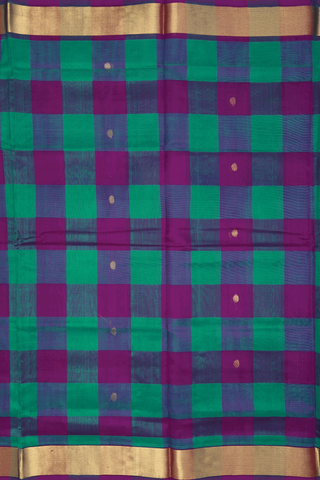 Checks With Buttas Green And Purple Silk Cotton Saree