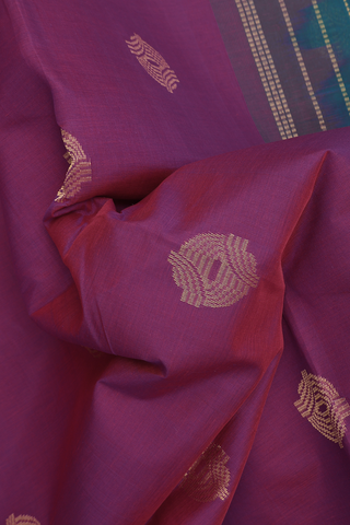 Traditional Silk Cotton Saree In Purple With Zari Buttas