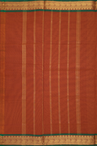 Nine Yards Cotton Saree In Rust Orange With Checked Design