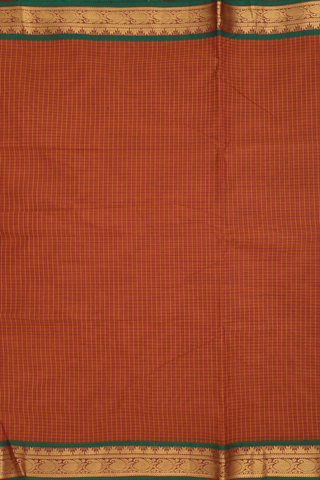 Nine Yards Cotton Saree In Rust Orange With Checked Design