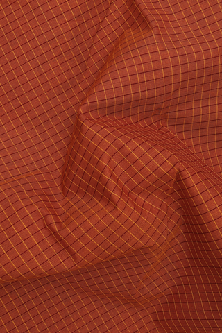 Nine Yards Cotton Saree In Rust Orange With Checked Design