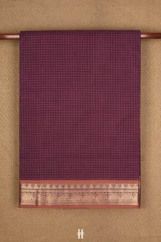 Nine Yards Cotton Saree In Plum Brown With Checked Design