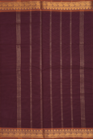 Nine Yards Cotton Saree In Plum Brown With Checked Design