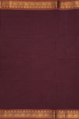 Nine Yards Cotton Saree In Plum Brown With Checked Design