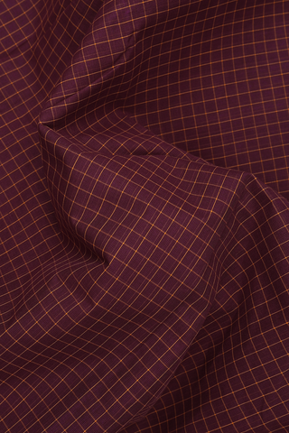 Nine Yards Cotton Saree In Plum Brown With Checked Design