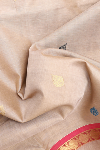 Leaf Motifs Coffee Cream Nine Yards Silk Cotton Saree