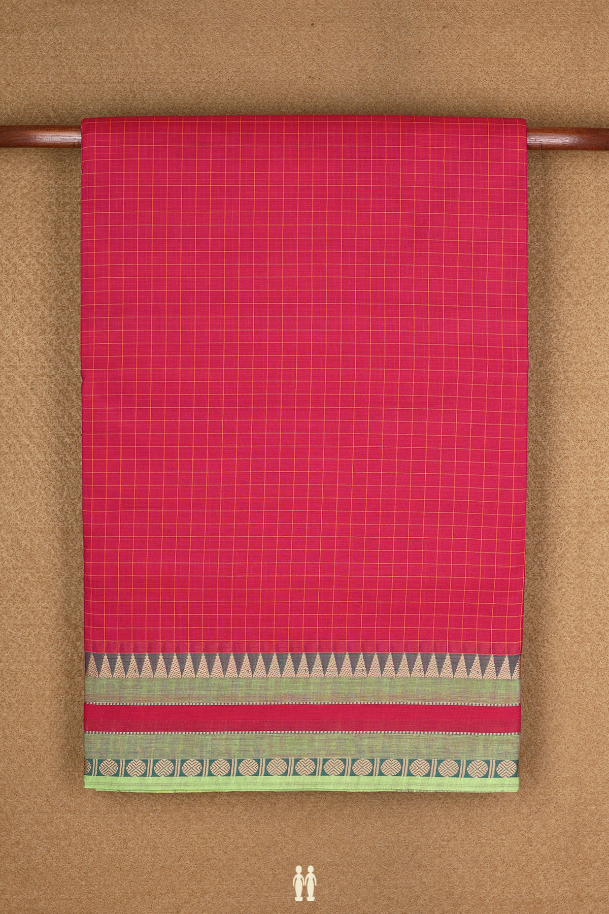 Nine Yards Cotton In Rose Red With Checks Design