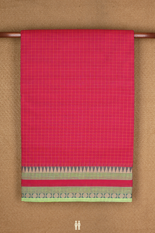 Nine Yards Cotton In Rose Red With Checks Design