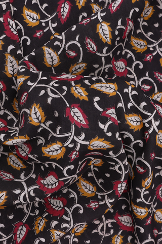 Allover Leaf Printed Design Black Kalamkari Cotton Saree