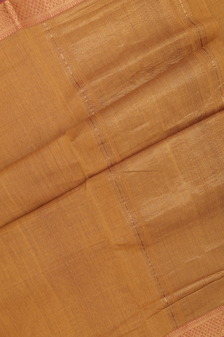 Mangalagiri Cotton Saree In Ochre Orange With Self Stripes