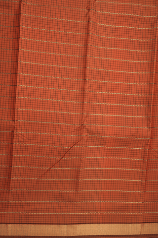 Checks Design Ginger Orange Kanchipuram Silk Saree