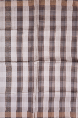 Checks Design Grey And Beige Tussar Madhubani Silk Saree