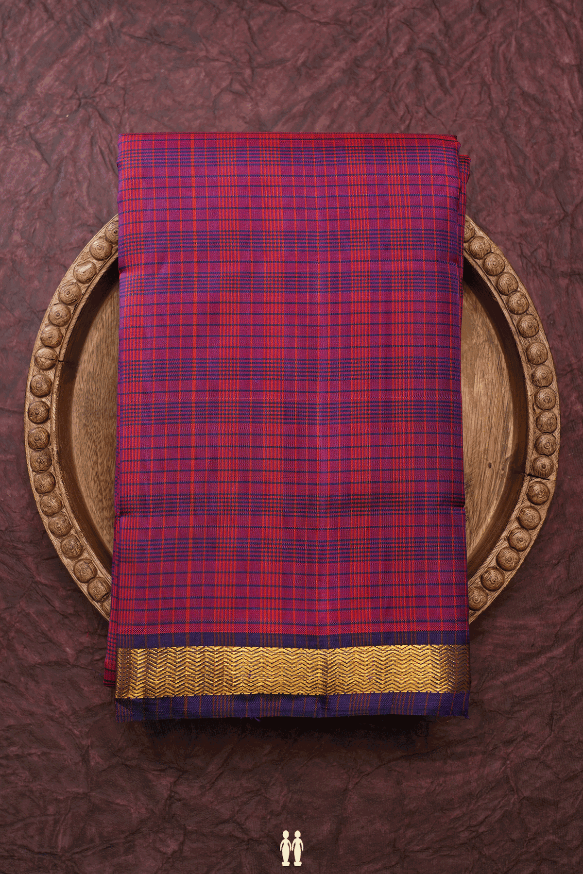 Checks Design Magenta And Blue Kanchipuram Silk Saree