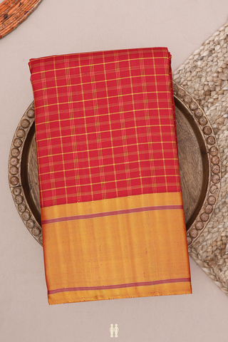 Kanchipuram Silk Saree In Ruby Red With Checks