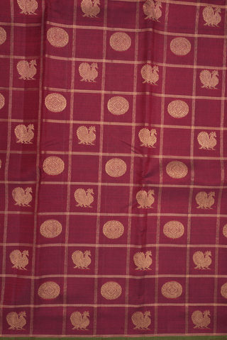 Checks With Buttas Dark Maroon Kanchipuram Silk Saree