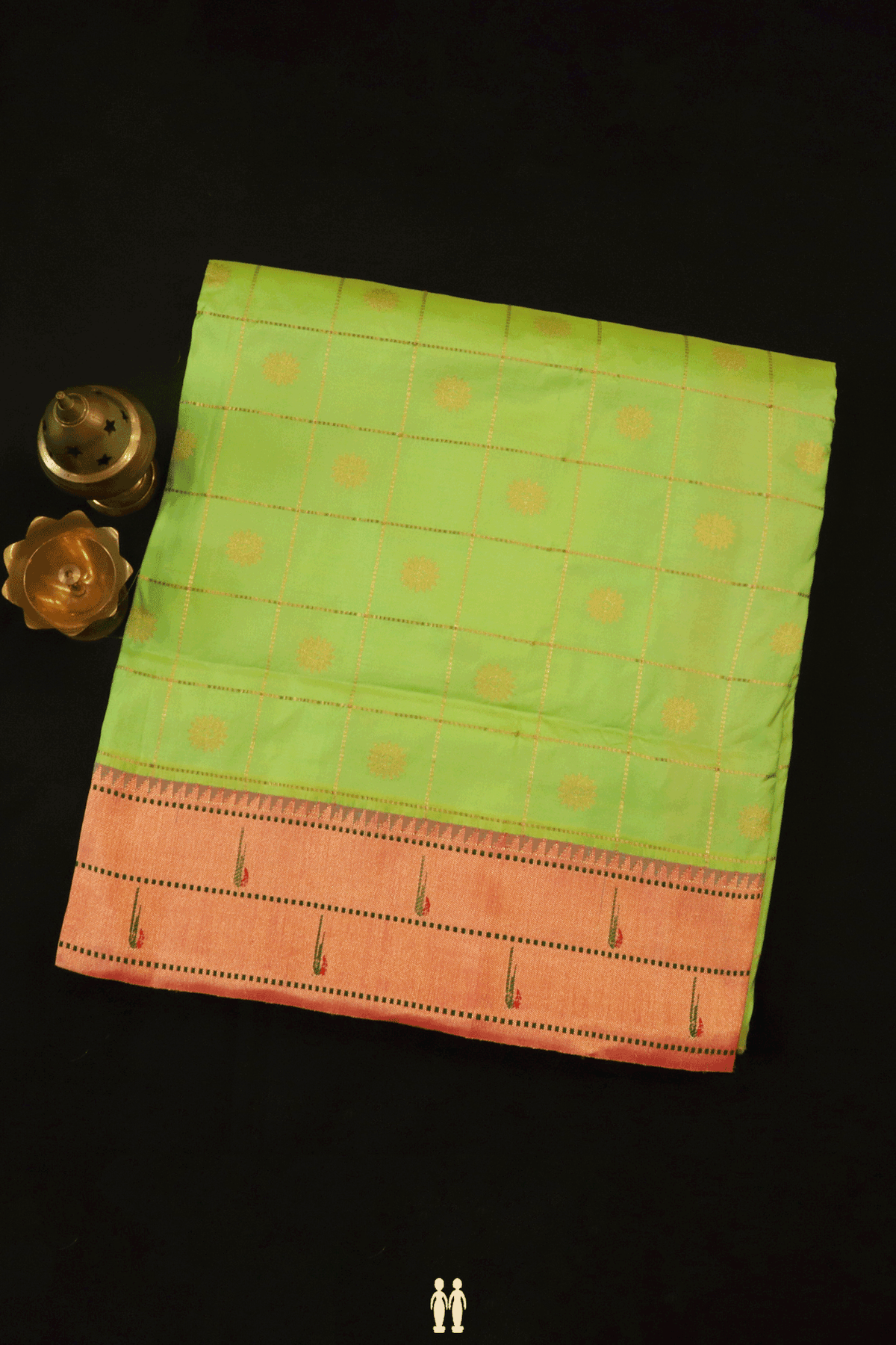 Checks With Buttas Light Green Paithani Silk Saree