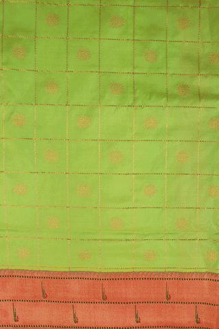 Checks With Buttas Light Green Paithani Silk Saree