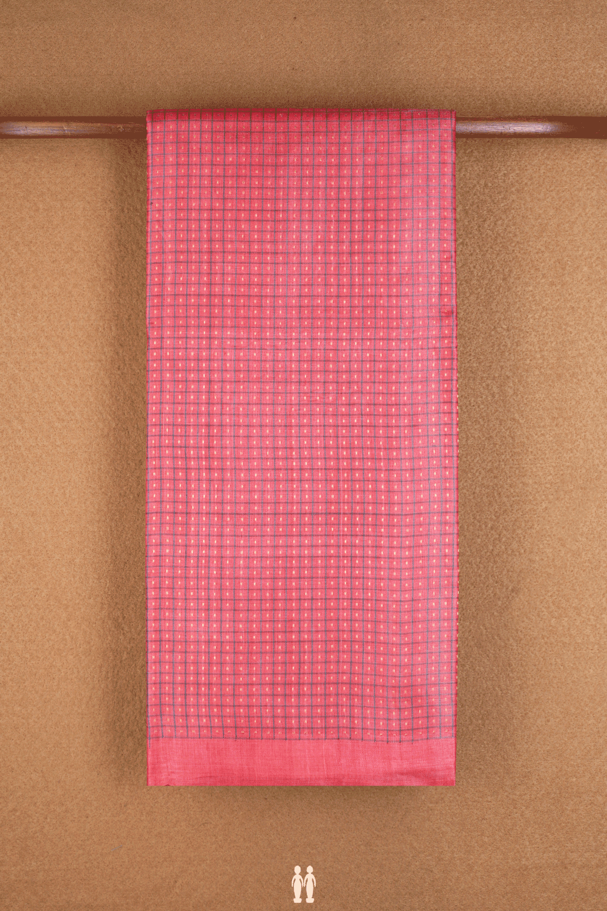 Checks With Buttis Coral Red Tussar Silk Saree