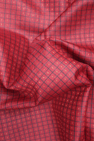 Checks With Buttis Coral Red Tussar Silk Saree