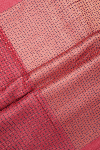 Checks With Buttis Coral Red Tussar Silk Saree