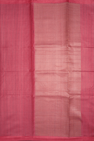 Checks With Buttis Coral Red Tussar Silk Saree