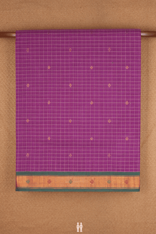 Checks With Buttis Grape Purple Venkatagiri Cotton Saree