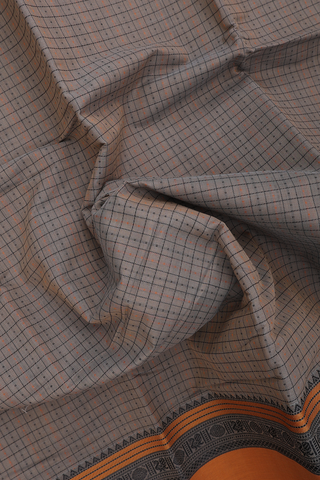 Chettinadu Cotton Saree In Grey With Checks Design