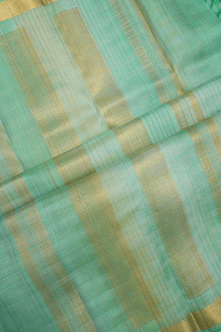 Chevron Border Plain Mint Green Linen Kanchipuram Silk Saree