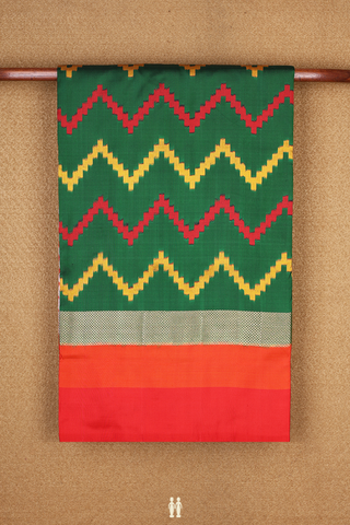 Chevron Design Emerald Green Pochampally Silk Saree