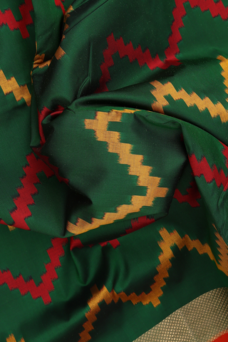 Chevron Design Emerald Green Pochampally Silk Saree